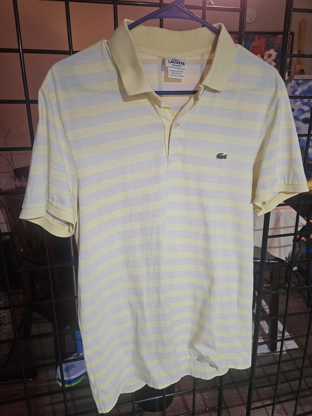 Lacoste Men's Pale Yellow and White Striped Polo